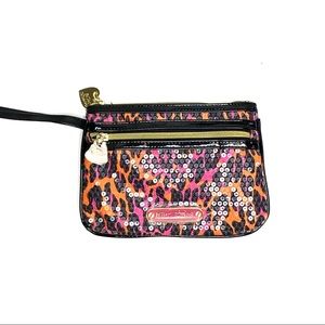 BETSEY JOHNSON Animal Print Sequined Zip Wristlet